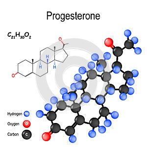 Chemical formula and model of the Progesterone