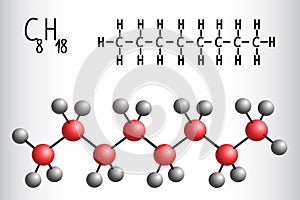 Chemical formula and molecule model of Octane C8H18