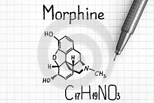 Chemical formula of Morphine with pen