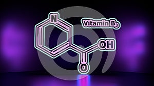 Chemical formula of nicotinic acid. Thin line style