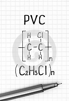 Chemical formula of PVC with black pen