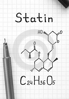 Chemical formula of Statin with pen photo