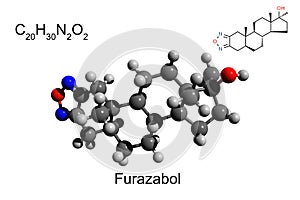 Chemical formula, structural formula and 3D ball-and-stick model of anabolic steroid furazabol