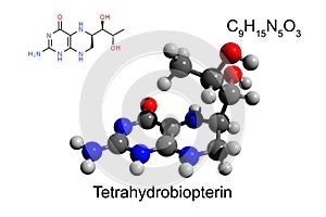 Chemical formula, structural formula and 3D ball-and-stick model of cofactor tetrahydrobiopterin