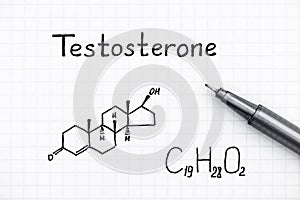 Chemical formula of Testosterone with pen.