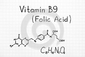 Chemical formula of Vitamin B9 Folic Acid.