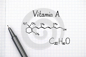 Chemical formula of Vitamin A with pen