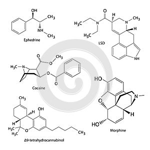 Chemical formulas of illicit drugs and substances photo