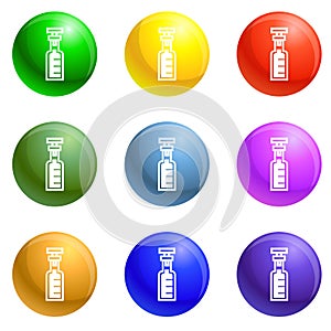 Chemical glass bottle icons set vector