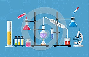 Chemical glassware, laboratory.