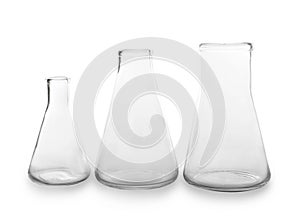 Chemical glassware on white background