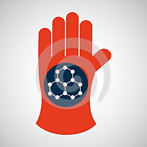 Chemical glove with molecule structure icon