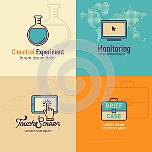 Chemical icon, monitoring icon, brief case icon, touch screen icon