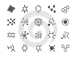 Chemical icons, molecular formula, atoms structure. Ion molecule, bio protein and dna model, chemistry cell. Laboratory