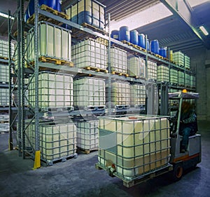 Chemical industrial factory - warehouse with a forklift