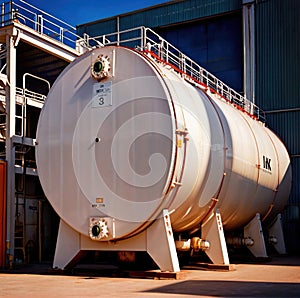 Chemical industrial storage tanks for liquid in a factory warehouse plant