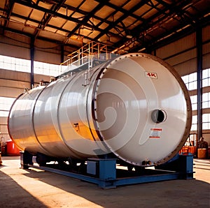 Chemical industrial storage tanks for liquid in a factory warehouse plant