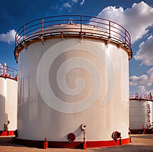 Chemical industrial storage tanks for liquid in a factory warehouse plant