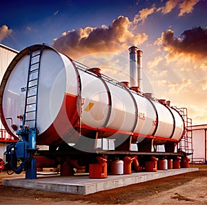 Chemical industrial storage tanks for liquid in a factory warehouse plant