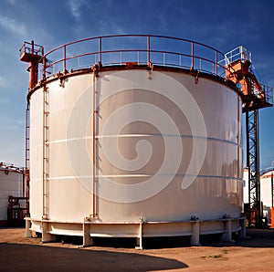 Chemical industrial storage tanks for liquid in a factory warehouse plant