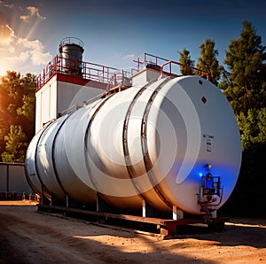 Chemical industrial storage tanks for liquid in a factory warehouse plant