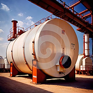 Chemical industrial storage tanks for liquid in a factory warehouse plant