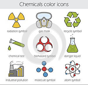Chemical industry color icons set