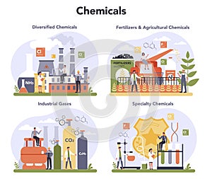 Chemical industry concept set. Industrial chemistry and chemicals