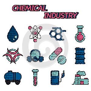Chemical industry flat icon set