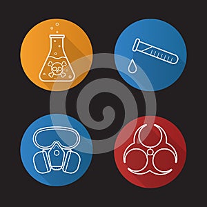 Chemical industry flat linear long shadow icons set