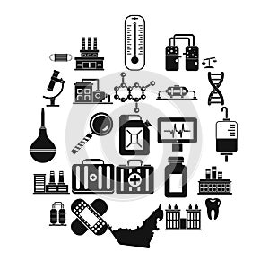 Chemical industry icons set, simple style