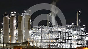 Chemical industry plant at night - building of a factory for the