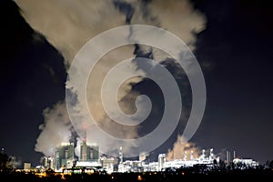 Chemical industry plant at night - building of a factory for the