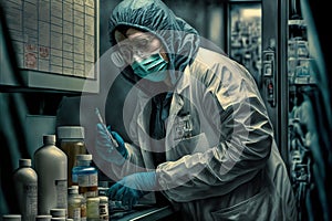 Chemical industry researcher, pharmaceutical scientist at work