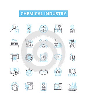 Chemical industry vector line icons set. Chemicals, Industry, Petrochemicals, Fertilizers, Petroleum, Synthetics