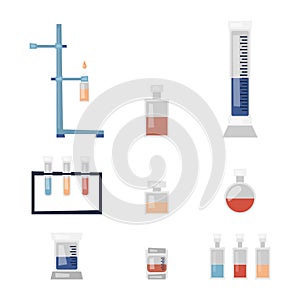 Chemical Lab Concept. DNA Testing, Medicinal Laboratory. Different Chemistry Tools, Laboratory Flasks, Isolated On White