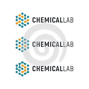 Chemical lab logo template. Abstract hexagon vector logotype. Biology hi-tech technology logos. Medical equipment