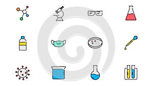 Chemical lab research  icons set  .