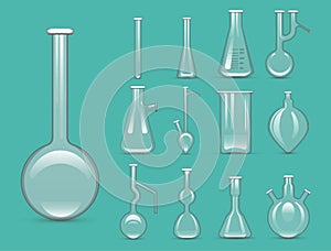 Chemical laboratory 3d lab flask glassware tube liquid biotechnology analysis and medical scientific equipment vector