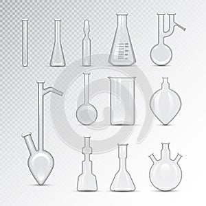 Chemical laboratory 3d lab flask glassware tube liquid biotechnology analysis and medical scientific equipment vector