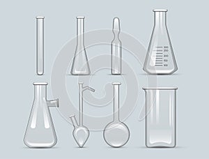 Chemical laboratory 3d lab flask glassware tube liquid biotechnology analysis and medical scientific equipment vector