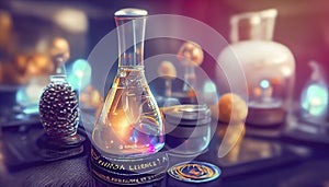 Chemical laboratory background, chemical tubes of different shape and color, illustration