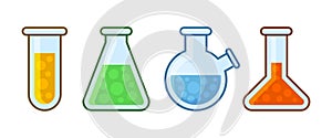 Chemical Laboratory Equipment Icons Set on White Background. Vector