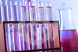 Chemical laboratory with glass test tubes and flasks