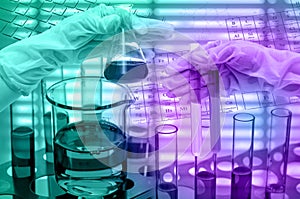 Chemical Laboratory,Hand holding the tube and test flask