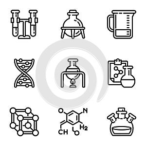 Chemical laboratory icon set, outline style