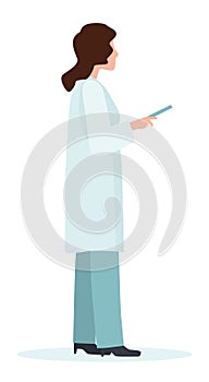 Chemical laboratory scene: laboratory technician on white background. Vector cartoon flat illustration isolated