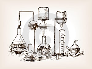 Chemical Laboratory still life sketch vector