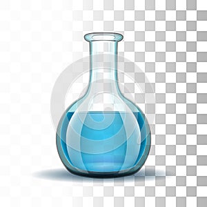Chemical laboratory transparent flask with blue