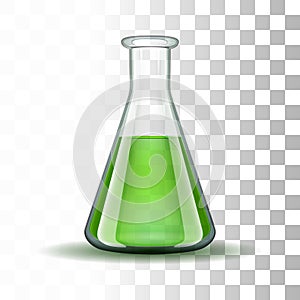 Chemical laboratory transparent flask with green